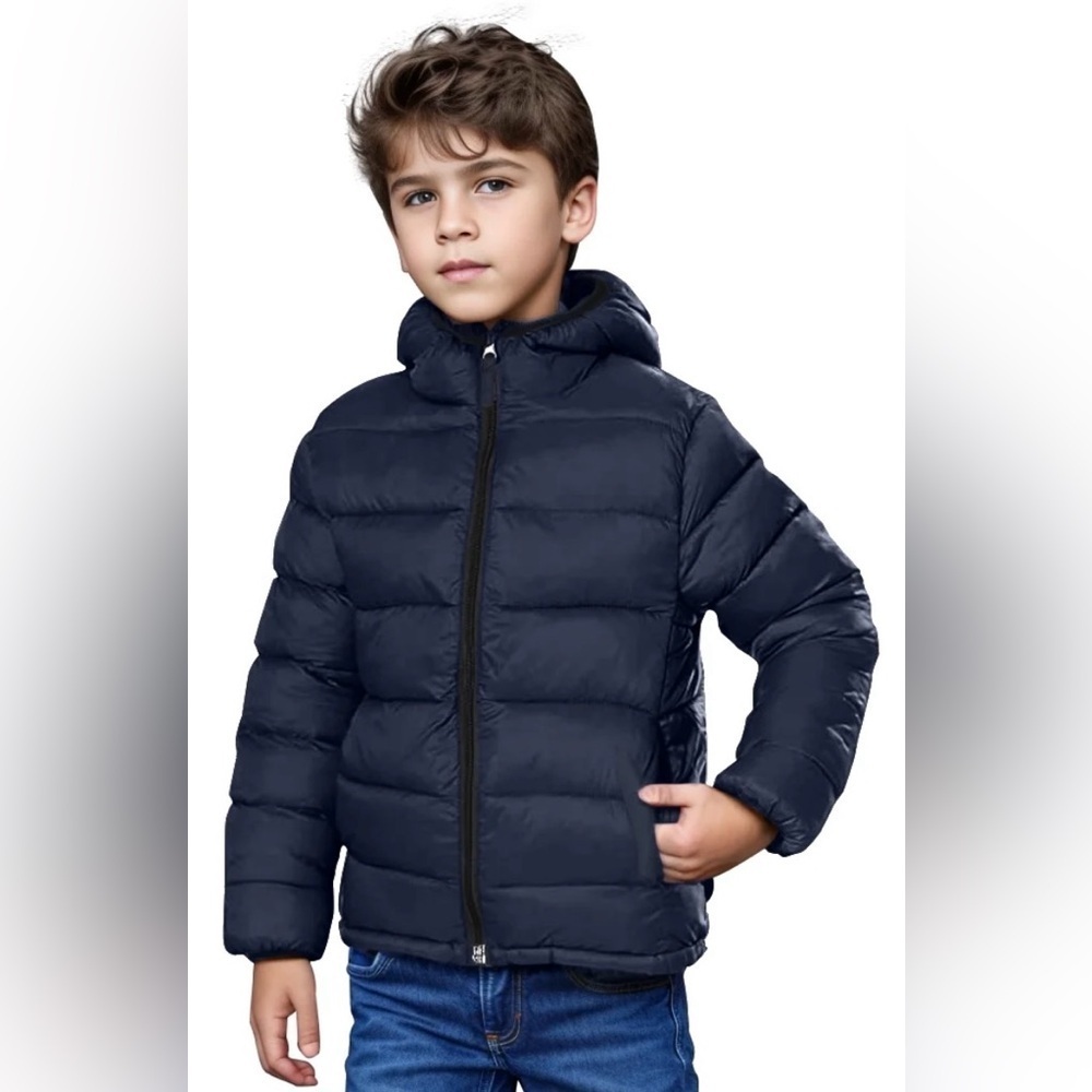 Beautiful Giant Lightweight Warm Hooded Navy Puffer Jacket for Kids